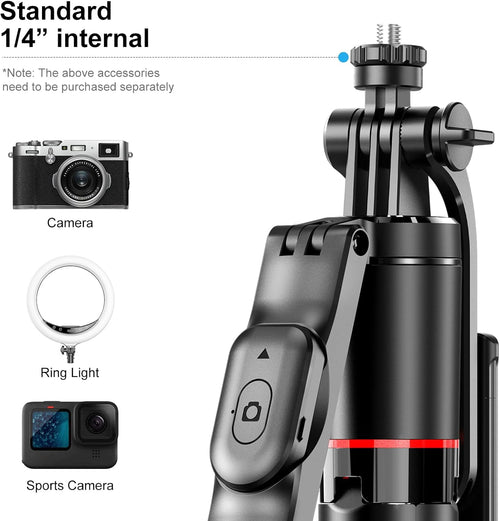 67" Selfie Stick Tripod for iPhone with Remote Control, Phone Holder and 1/4” Screw, Extendable Travel Essentials Tripod for Cell Phone, Camera, Phone Stand for Video Recording