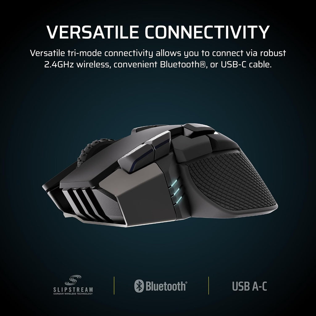 CORSAIR IRONCLAW Wireless SE Gaming Mouse – 26,000 DPI, Ergonomic Design for Larger Hands, 10 Programmable Buttons, for MOBA, FPS, MMO – Black