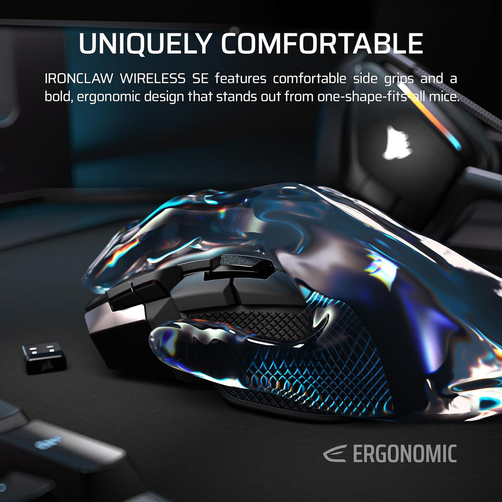 CORSAIR IRONCLAW Wireless SE Gaming Mouse – 26,000 DPI, Ergonomic Design for Larger Hands, 10 Programmable Buttons, for MOBA, FPS, MMO – Black