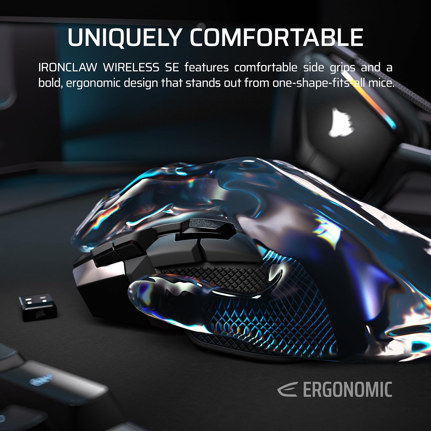 CORSAIR IRONCLAW Wireless SE Gaming Mouse – 26,000 DPI, Ergonomic Design for Larger Hands, 10 Programmable Buttons, for MOBA, FPS, MMO – Black