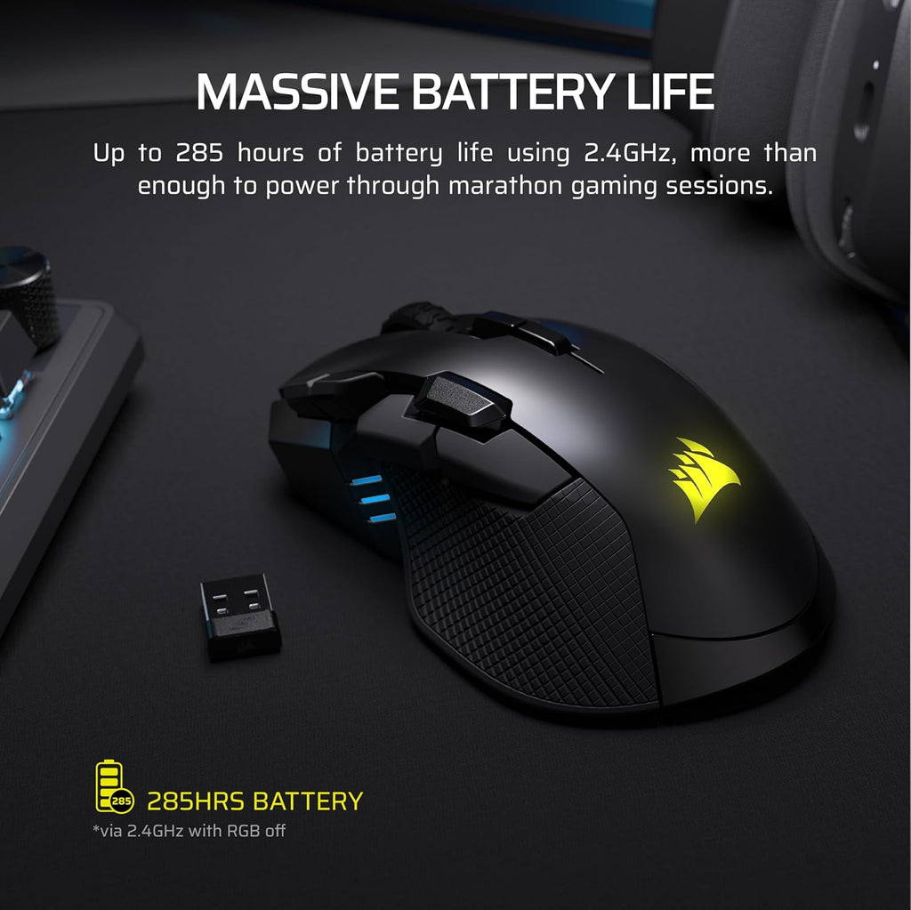 CORSAIR IRONCLAW Wireless SE Gaming Mouse – 26,000 DPI, Ergonomic Design for Larger Hands, 10 Programmable Buttons, for MOBA, FPS, MMO – Black